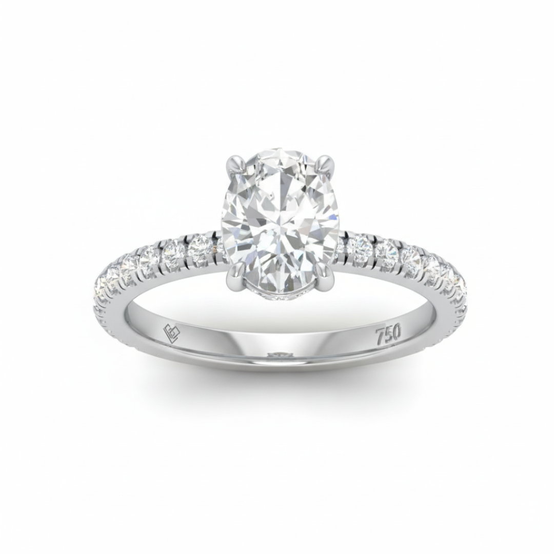 Lila Oval Cut Diamond Engagement Ring with Diamond Hidden Halo and Diamond Band