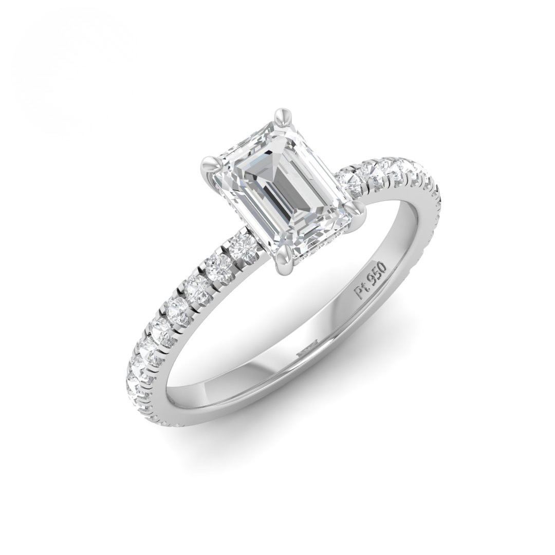 Lila Emerald Cut Diamond Engagement Ring with Diamond Hidden Halo and Diamond Band