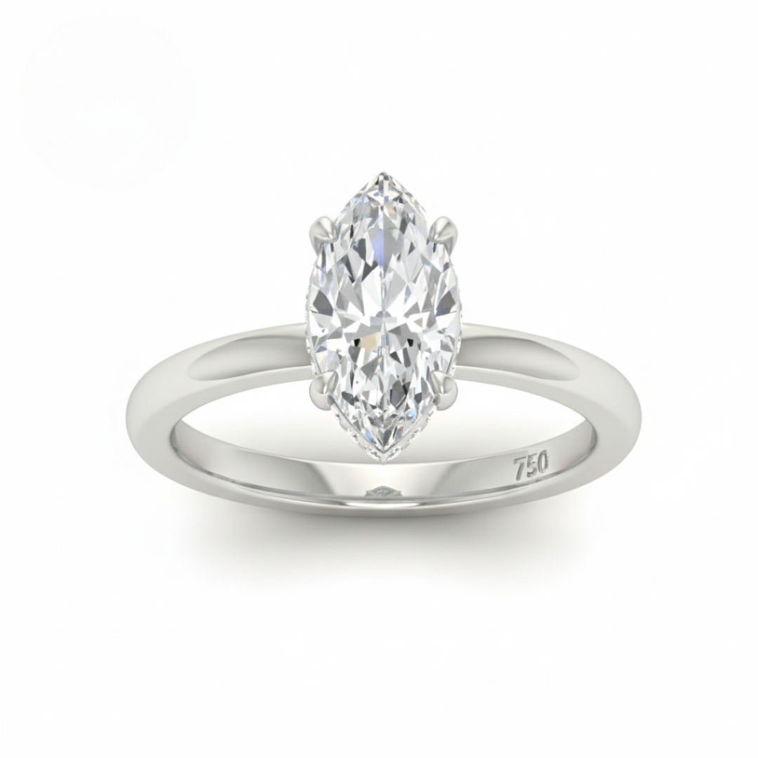 Kiara Marquise Cut Diamond With Hidden Halo Engagement Ring