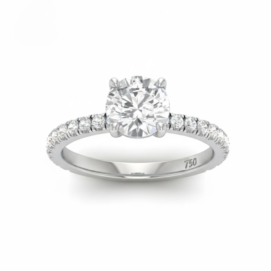 Athena Round With Diamond Band Engagement Ring