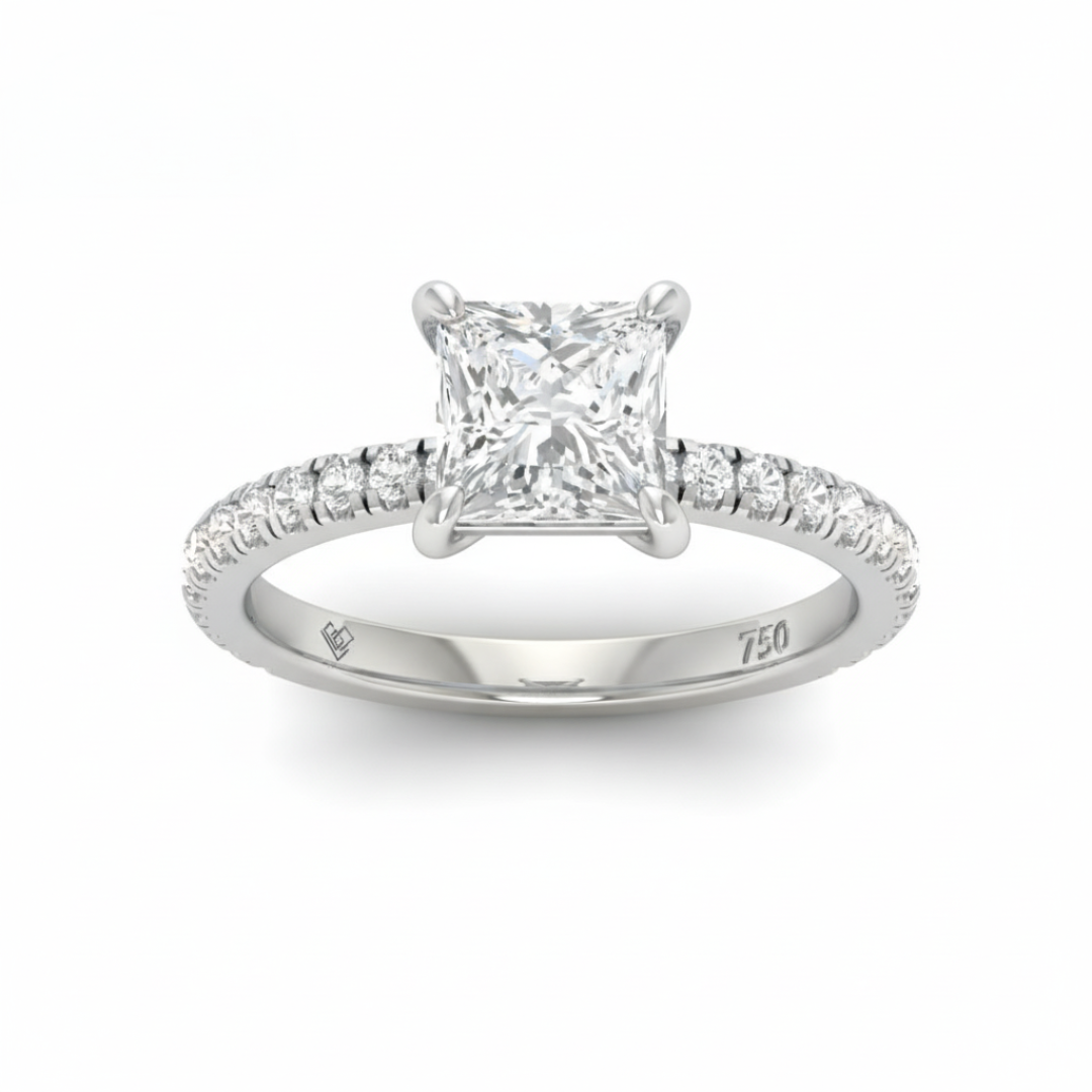 Athena Princess With Diamond Band Engagement Ring
