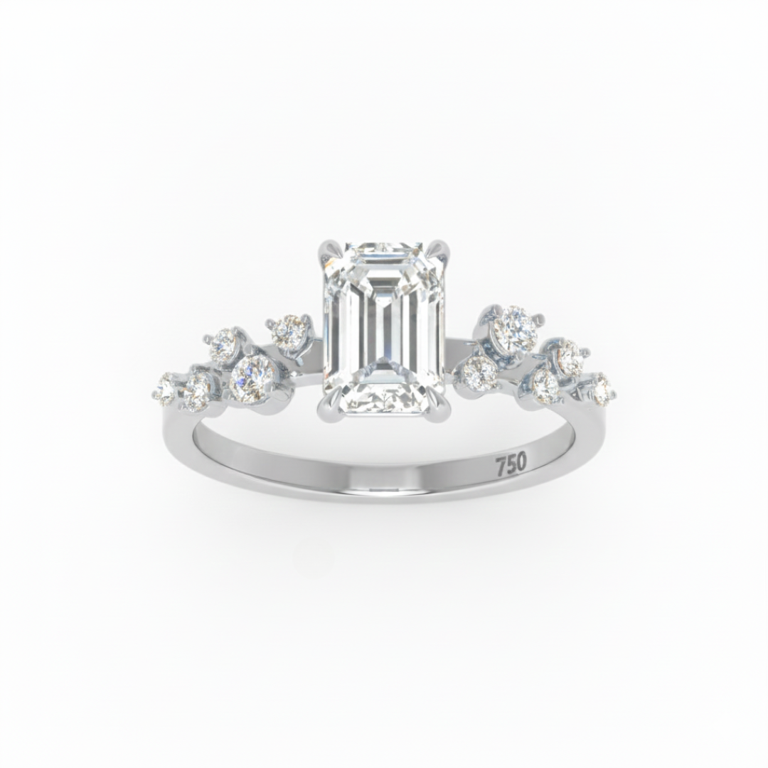 Lina Emerald Cut Diamond Engagement Ring With Diamond Accent Band