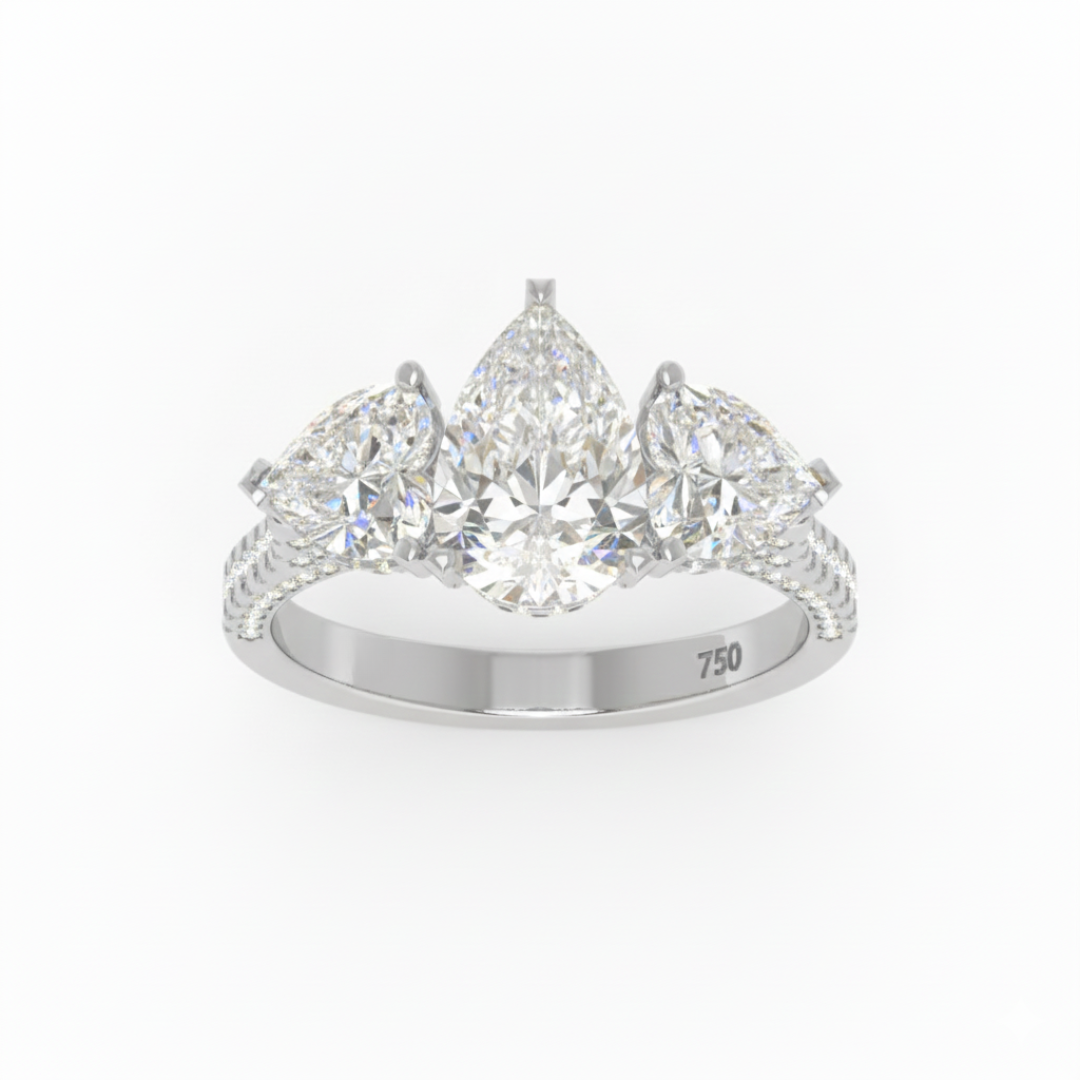 Vidhi Pear Cut Diamond Engagement Ring with Heart Cut Side Diamonds and 3D Diamond Band
