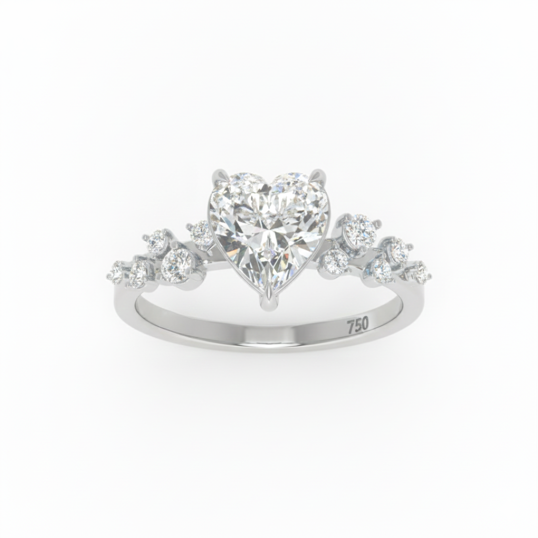 Lina Heart Cut Diamond Engagement Ring With Diamond Accent Band