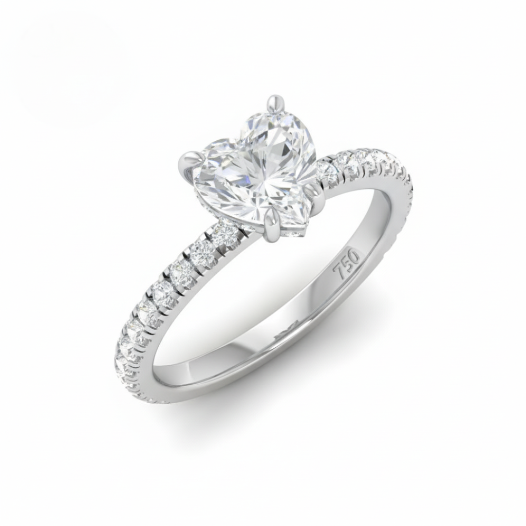 Lila Heart Cut Diamond Engagement Ring with Diamond Hidden Halo and Diamond Band