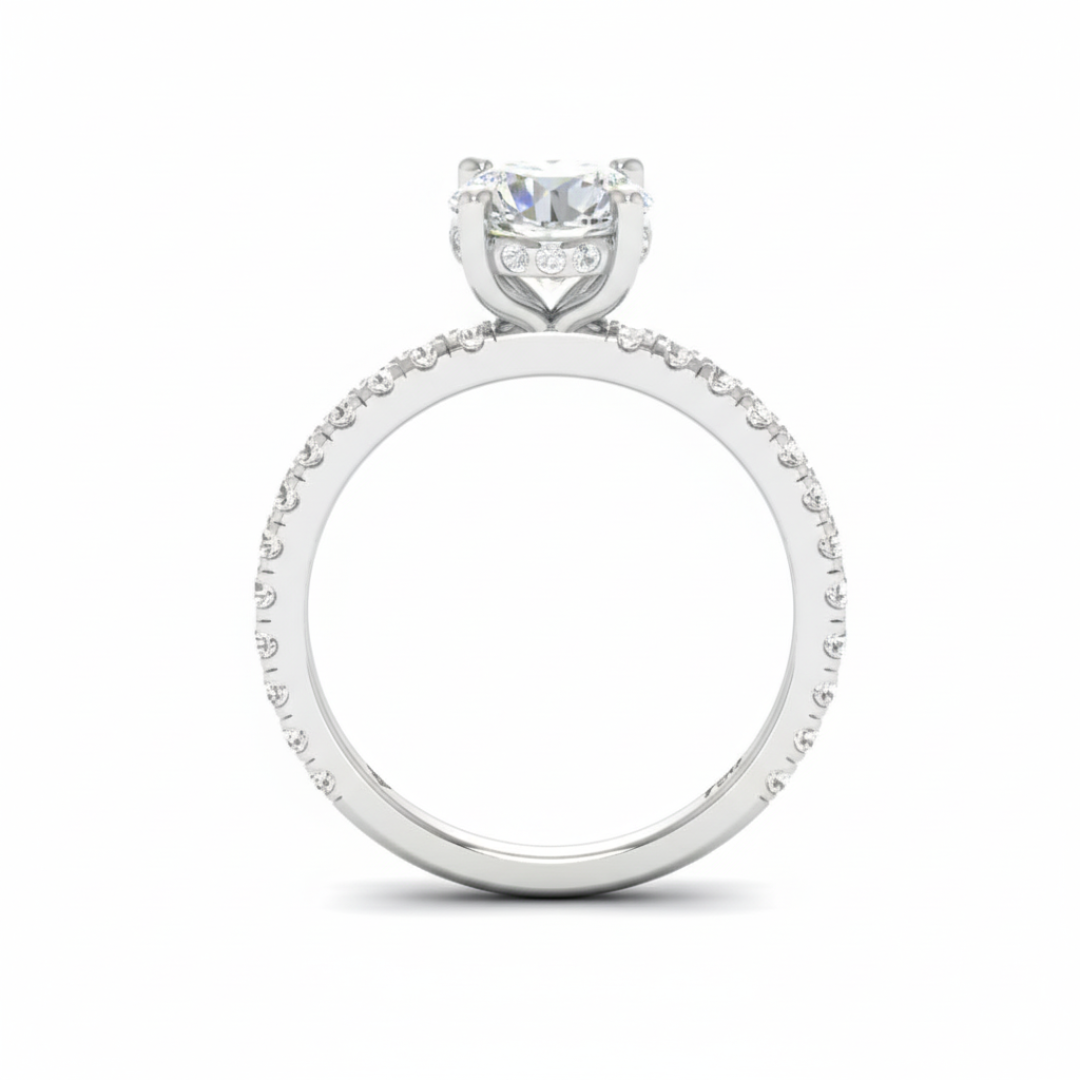 Lila Round Cut Diamond Engagement Ring with Diamond Hidden Halo and Diamond Band