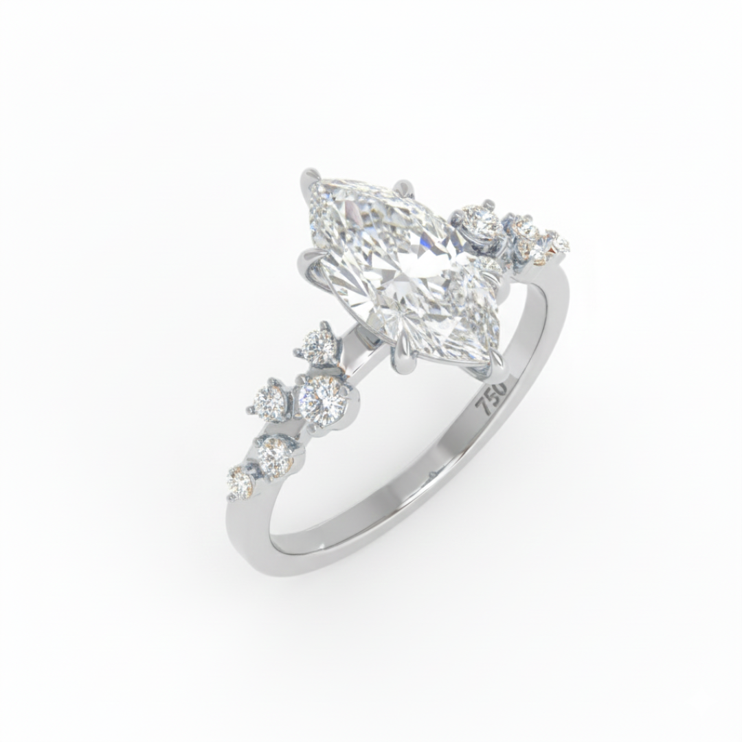 Lina Marquise Cut Diamond Engagement Ring With Diamond Accent Band