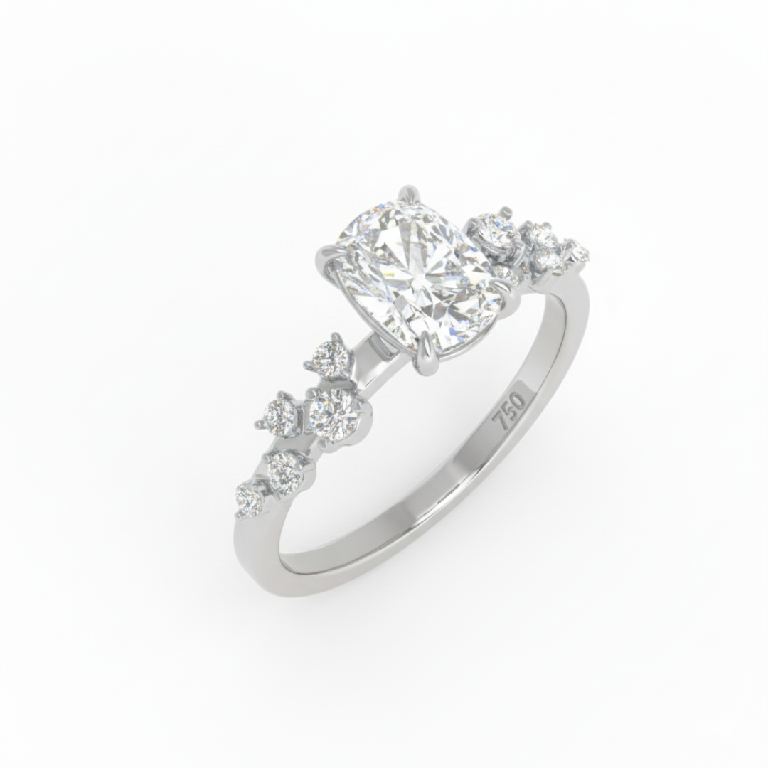 Lina Cushion Cut Diamond Engagement Ring With Diamond Accent Band