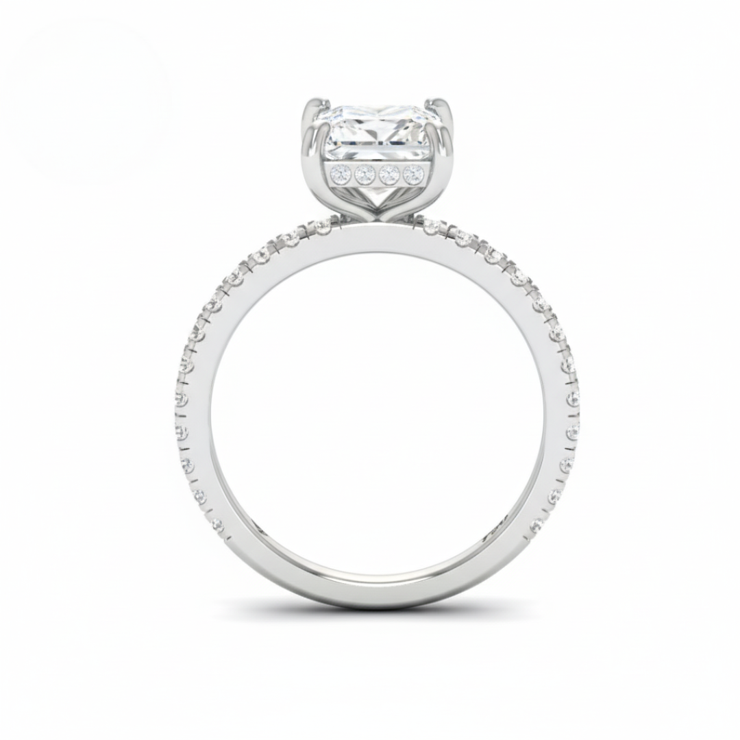 Lila Princess Cut Diamond Engagement Ring with Diamond Hidden Halo and Diamond Band