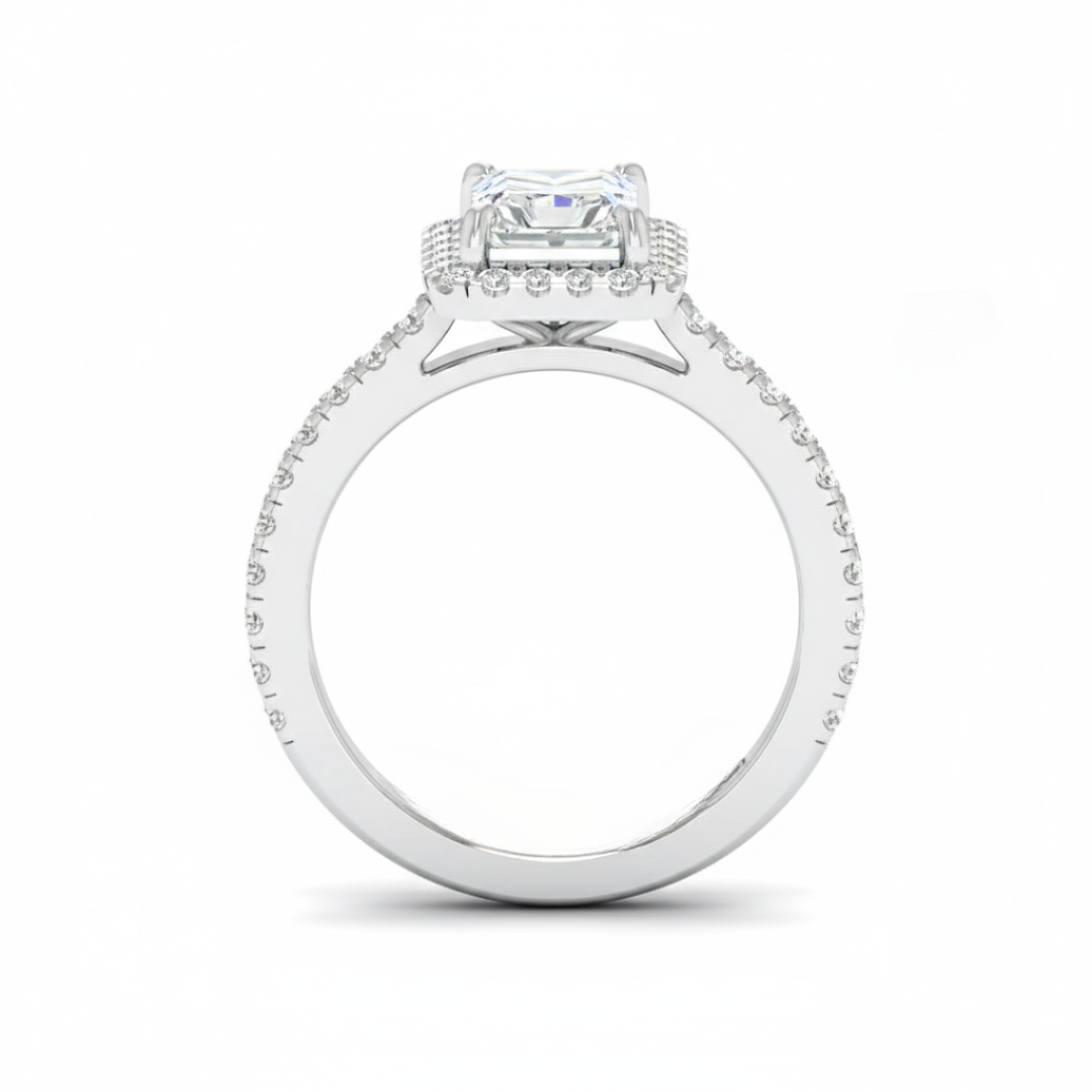 Belle Radiant Cut Diamond Engagement Ring with Diamond Halo & Diamond Band