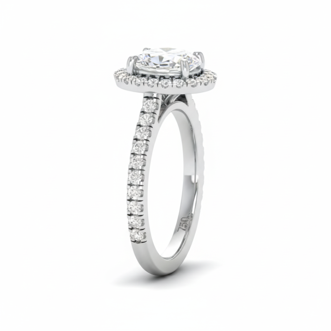 Belle Oval Cut Diamond Engagement Ring with Diamond Halo & Diamond Band