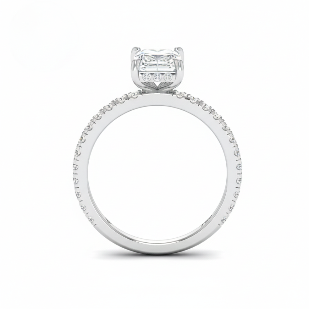 Lila Radiant Cut Diamond Engagement Ring with Diamond Hidden Halo and Diamond Band