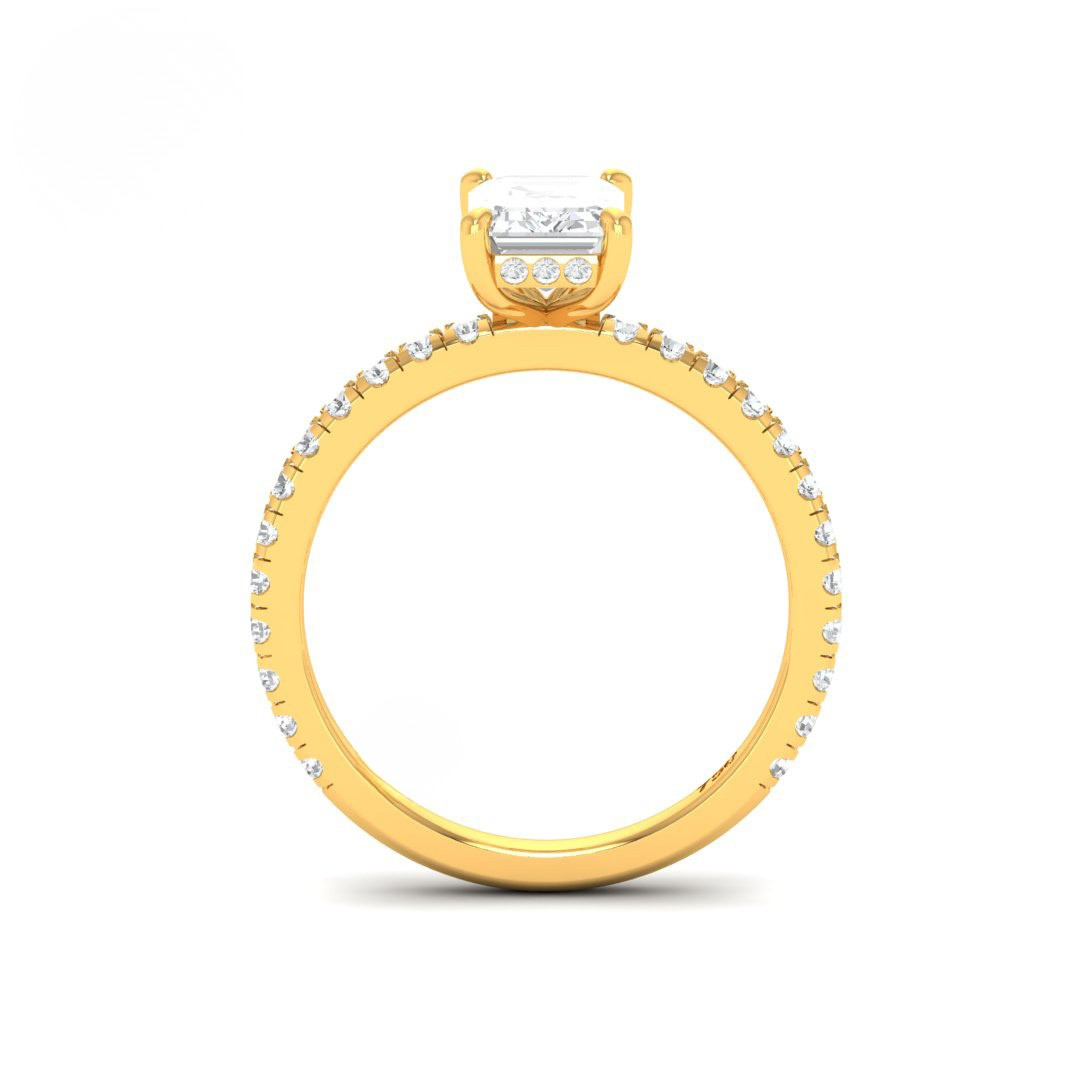 Lila Emerald Cut Diamond Engagement Ring with Diamond Hidden Halo and Diamond Band