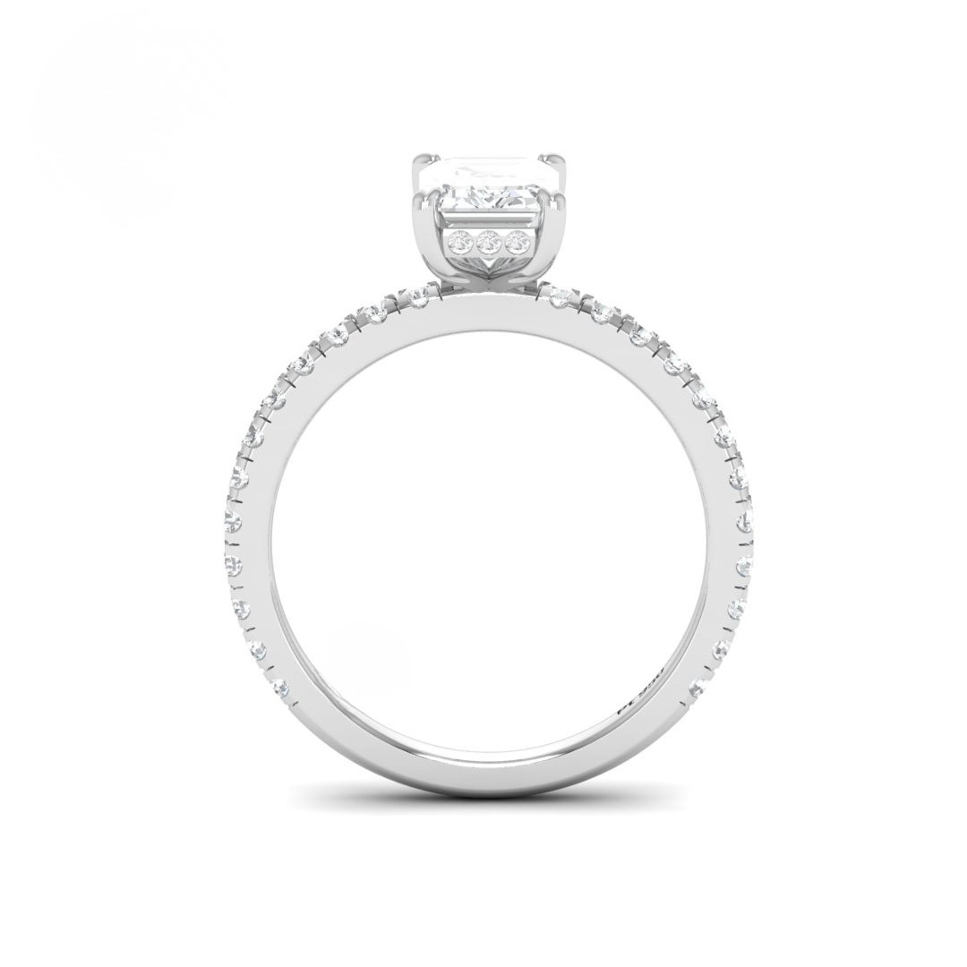 Lila Emerald Cut Diamond Engagement Ring with Diamond Hidden Halo and Diamond Band