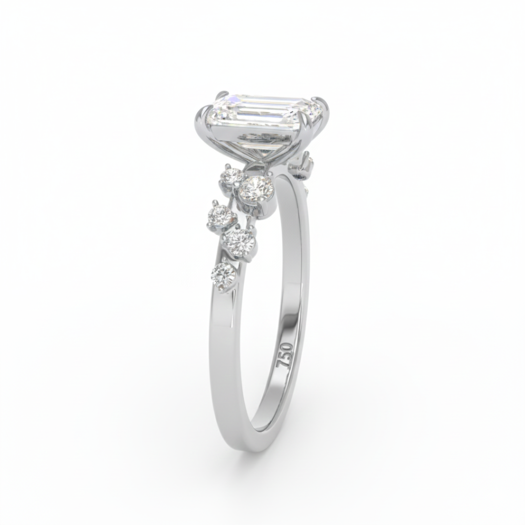 Lina Emerald Cut Diamond Engagement Ring With Diamond Accent Band