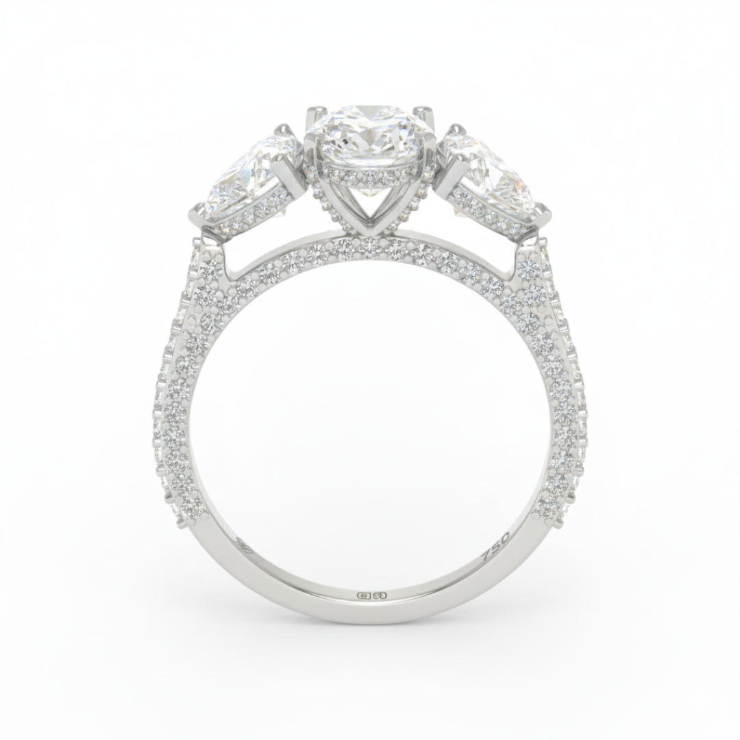 Vidhi Oval Cut Diamond Engagement Ring with Heart Cut Side Diamonds and 3D Diamond Band