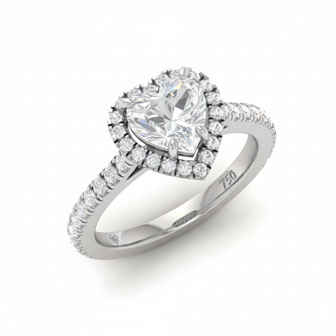 Belle Heart Cut Diamond Engagement Ring with Diamond Halo & Diamond Band