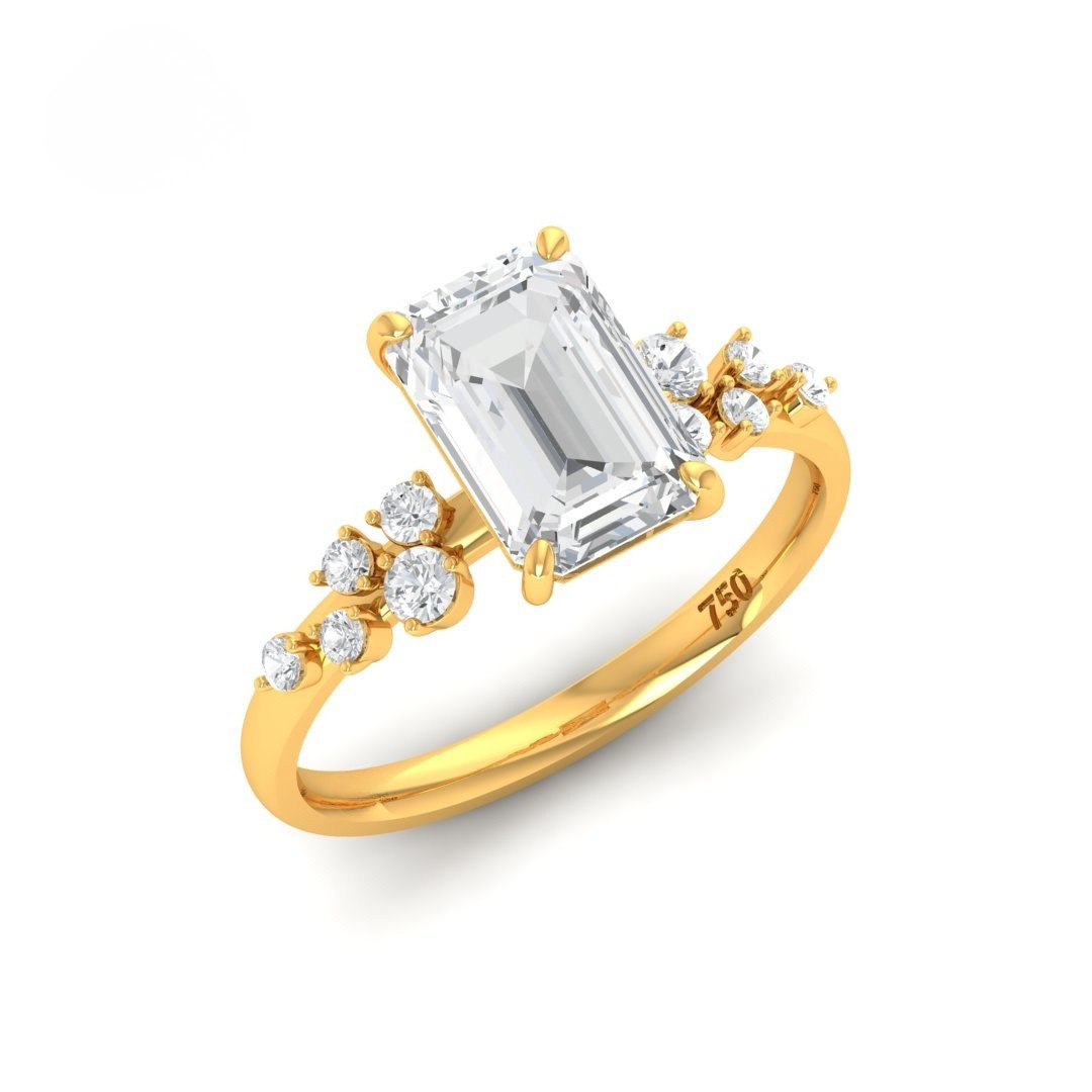 Lina Emerald Cut Diamond Engagement Ring With Diamond Accent Band