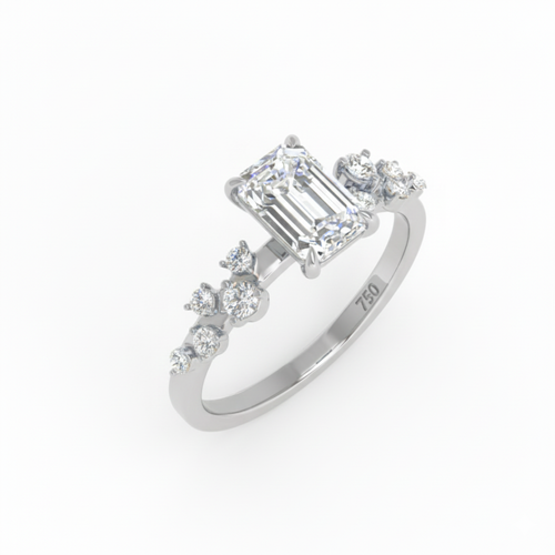Load image 1 in gallery view. Lina Emerald Cut Diamond Engagement Ring With Diamond Accent Band