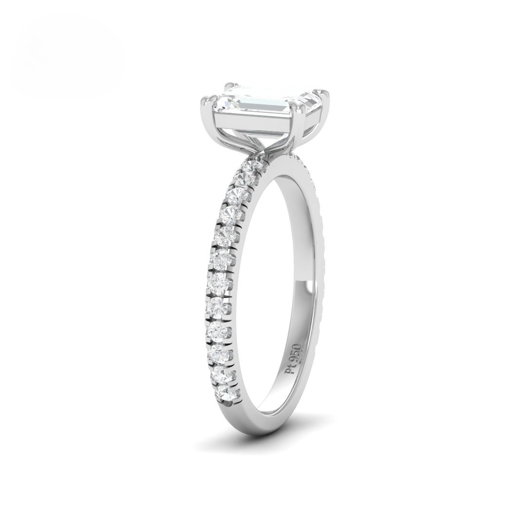 Athena Emerald With Diamond Band Engagement Ring