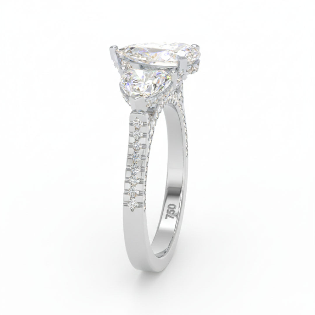 Vidhi Pear Cut Diamond Engagement Ring with Heart Cut Side Diamonds and 3D Diamond Band