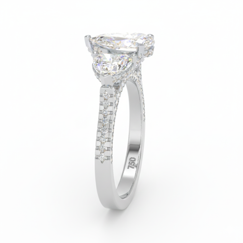 Load image 1 in gallery view. Vidhi Pear Cut Diamond Engagement Ring with Heart Cut Side Diamonds and 3D Diamond Band