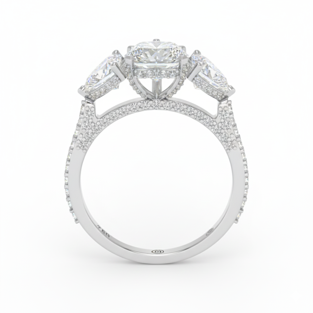 Vidhi Heart Cut Diamond Engagement Ring with Heart Cut Side Diamonds and 3D Diamond Band