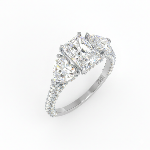 Load image 1 in gallery view. Vidhi Radiant Cut Diamond Engagement Ring with Heart Cut Side Diamonds and 3D Diamond Band