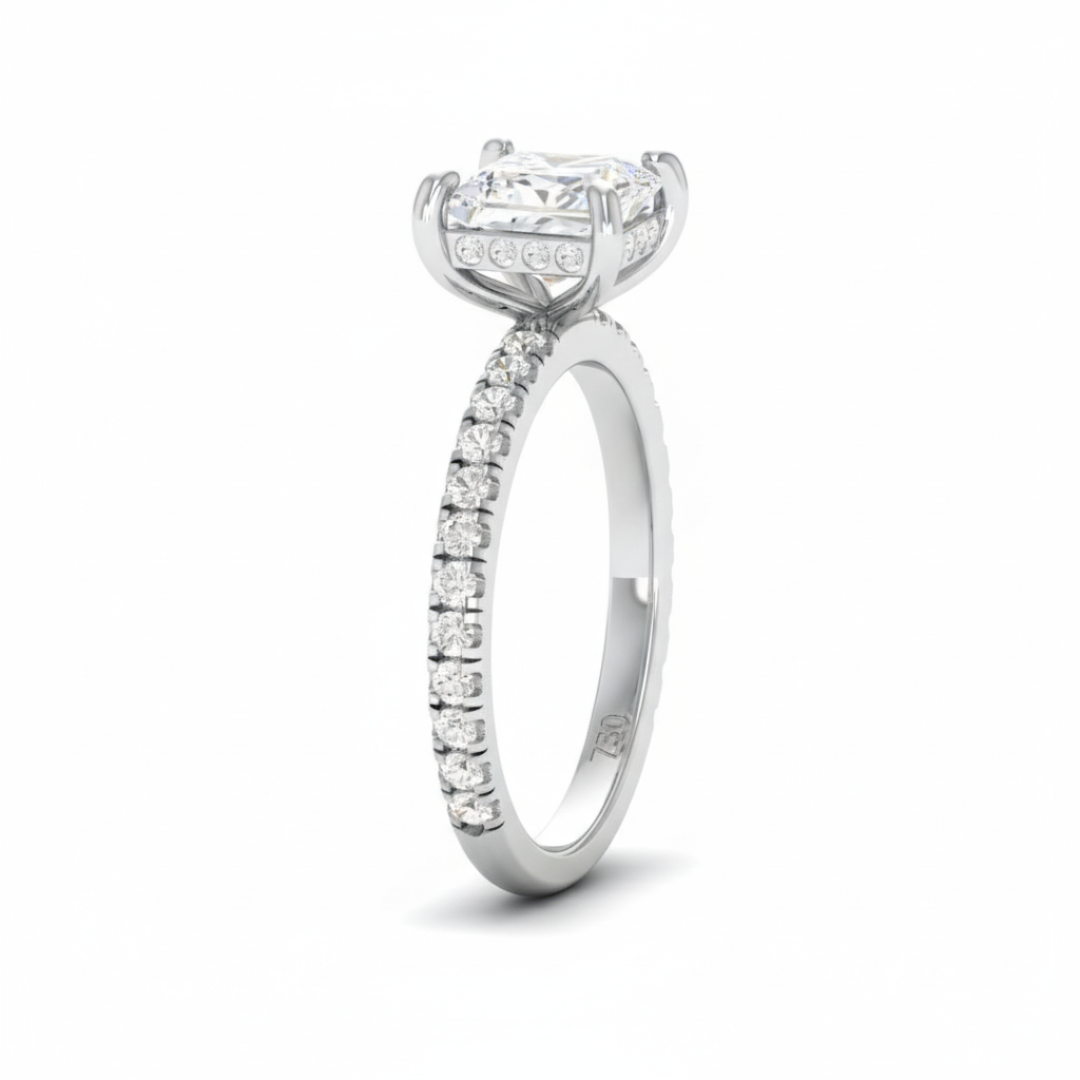 Lila Princess Cut Diamond Engagement Ring with Diamond Hidden Halo and Diamond Band