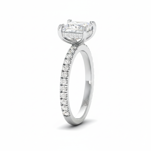 Load image 1 in gallery view. Lila Princess Cut Diamond Engagement Ring with Diamond Hidden Halo and Diamond Band