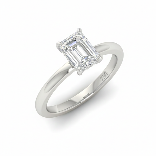 Load image 1 in gallery view. Kiara Emerald Cut Diamond With Hidden Halo Engagement Ring