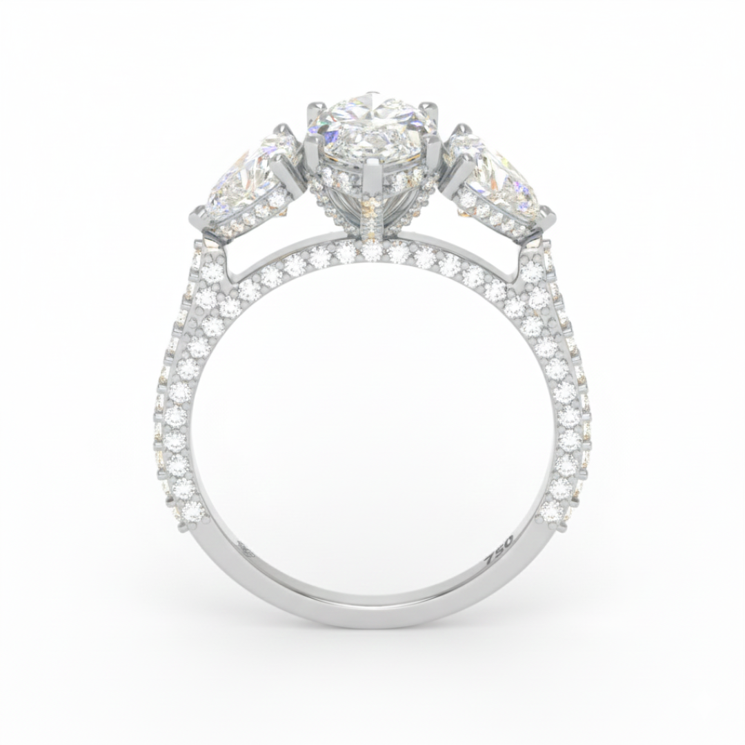 Vidhi Marquise Cut Diamond Engagement Ring with Heart Cut Side Diamonds and 3D Diamond Band