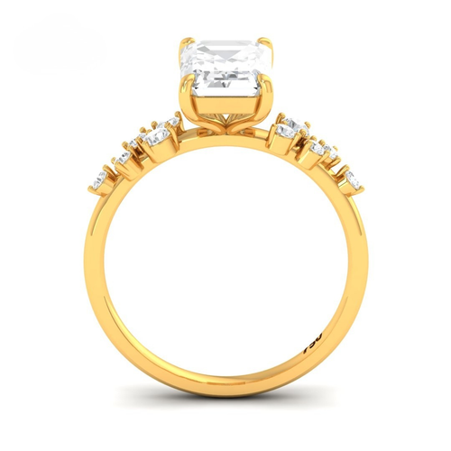 Load image 1 in gallery view. Lina Emerald Cut Diamond Engagement Ring With Diamond Accent Band