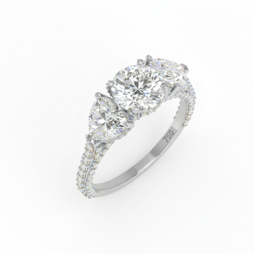 Load image 1 in gallery view. Vidhi Round Cut Diamond Engagement Ring with Heart Cut Side Diamonds and 3D Diamond Band