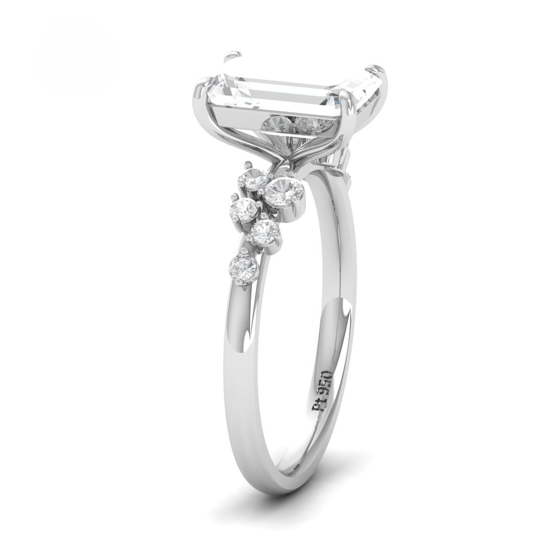 Lina Emerald Cut Diamond Engagement Ring With Diamond Accent Band