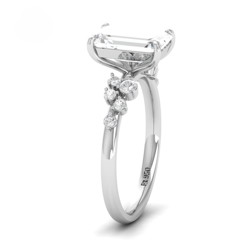 Load image 1 in gallery view. Lina Emerald Cut Diamond Engagement Ring With Diamond Accent Band