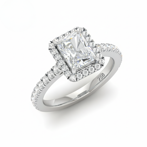 Load image 1 in gallery view. Belle Radiant Cut Diamond Engagement Ring with Diamond Halo & Diamond Band