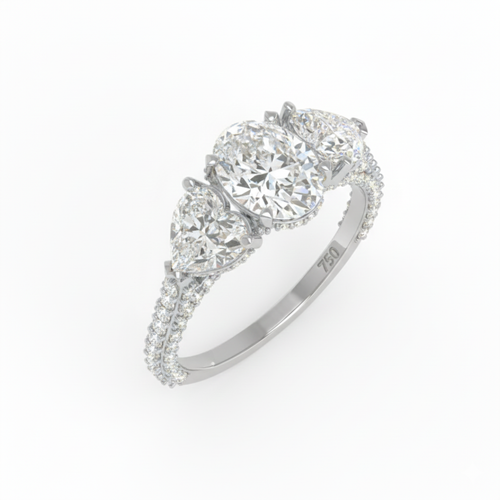 Load image 1 in gallery view. Vidhi Oval Cut Diamond Engagement Ring with Heart Cut Side Diamonds and 3D Diamond Band