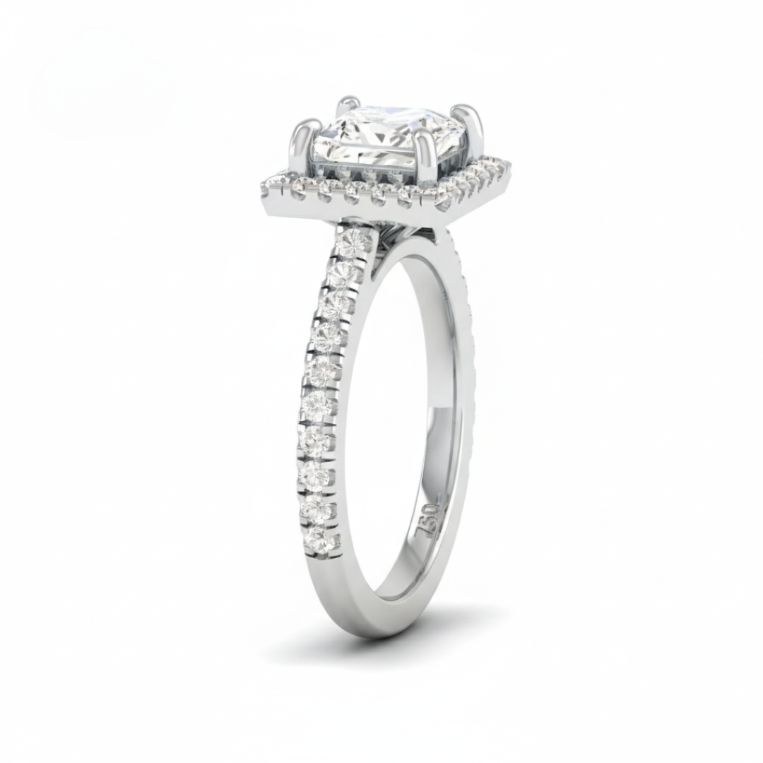 Belle Princess Cut Diamond Engagement Ring with Diamond Halo & Diamond Band