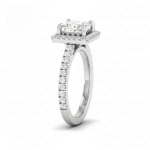 Load image 1 in gallery view. Belle Princess Cut Diamond Engagement Ring with Diamond Halo & Diamond Band