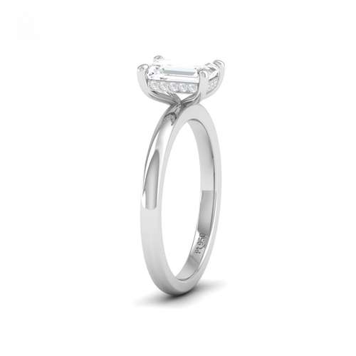 Load image 1 in gallery view. Kiara Emerald Cut Diamond With Hidden Halo Engagement Ring