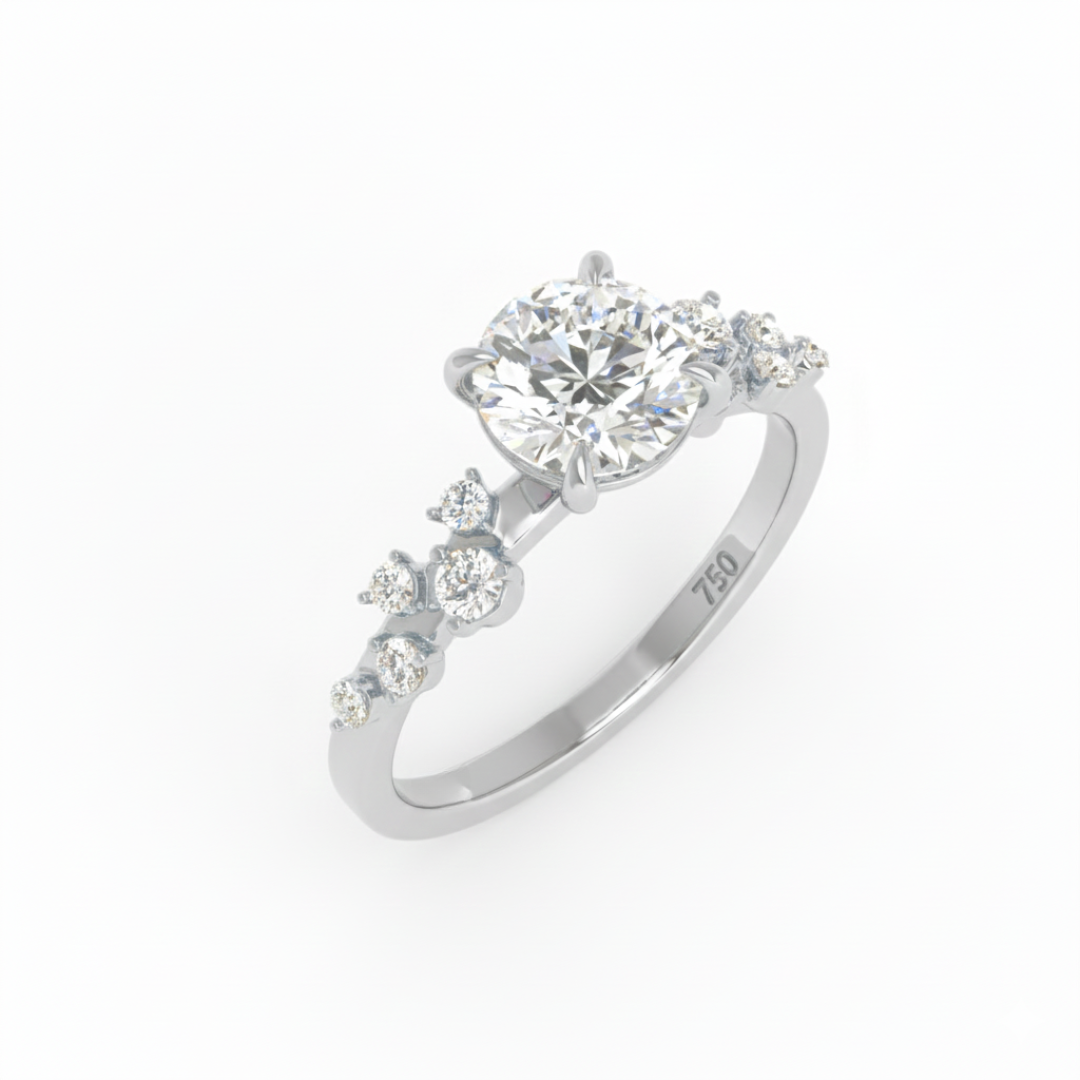 Lina Round Cut Diamond Engagement Ring With Diamond Accent Band