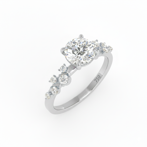 Load image 1 in gallery view. Lina Round Cut Diamond Engagement Ring With Diamond Accent Band