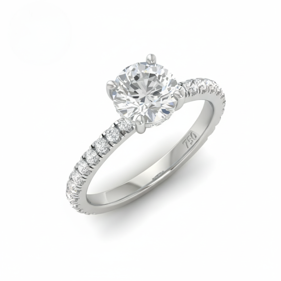 Lila Round Cut Diamond Engagement Ring with Diamond Hidden Halo and Diamond Band