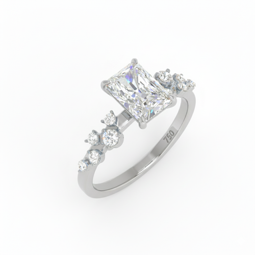 Load image 1 in gallery view. Lina Radiant Cut Diamond Engagement Ring With Diamond Accent Band
