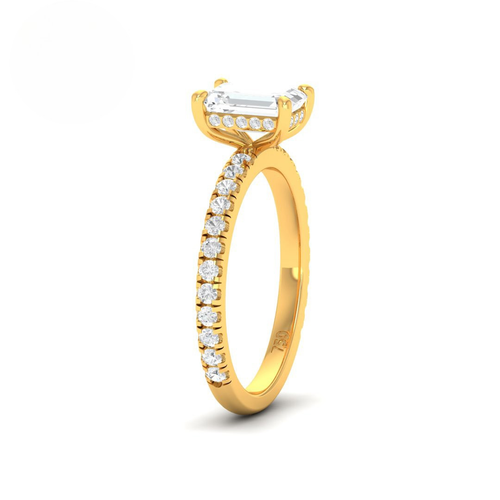 Load image 1 in gallery view. Lila Emerald Cut Diamond Engagement Ring with Diamond Hidden Halo and Diamond Band