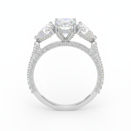 Load image 1 in gallery view. Vidhi Cushion Cut Diamond Engagement Ring with Heart Cut Side Diamonds and 3D Diamond Band