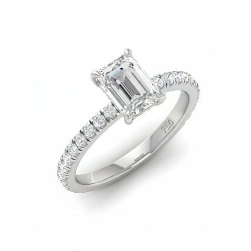 Load image 1 in gallery view. Lila Emerald Cut Diamond Engagement Ring with Diamond Hidden Halo and Diamond Band