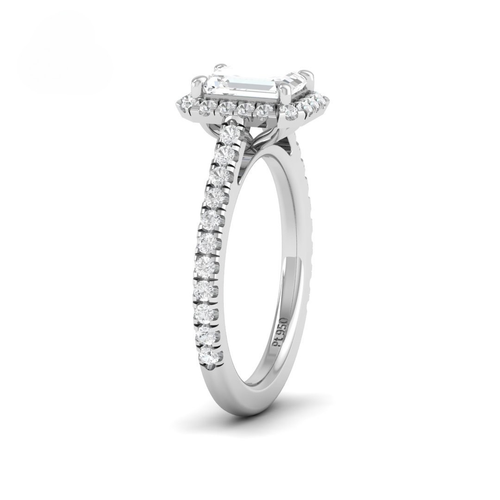 Load image 1 in gallery view. Belle Emerald Cut Diamond Engagement Ring with Diamond Halo & Diamond Band