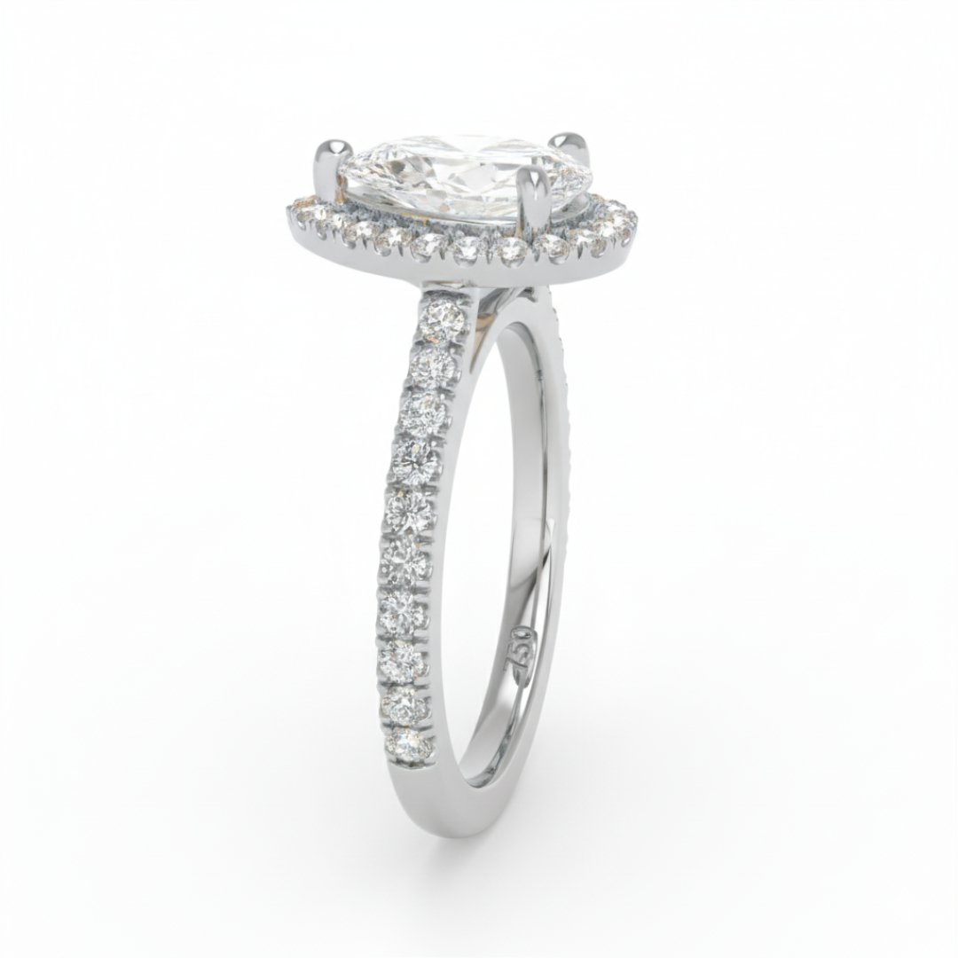 Belle Pear Cut Diamond Engagement Ring with Diamond Halo & Diamond Band